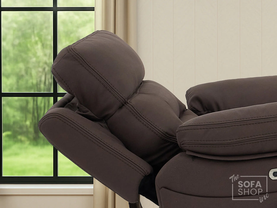 3+1 Electric Recliner Sofa Suite in Brown Resillience Fabric | Hi-Tech Cinema Set with Massage, Drop-Down Table, Power Headrest, Power Recliner, Storage Drawer, USB & Wireless Charging  | Sicily