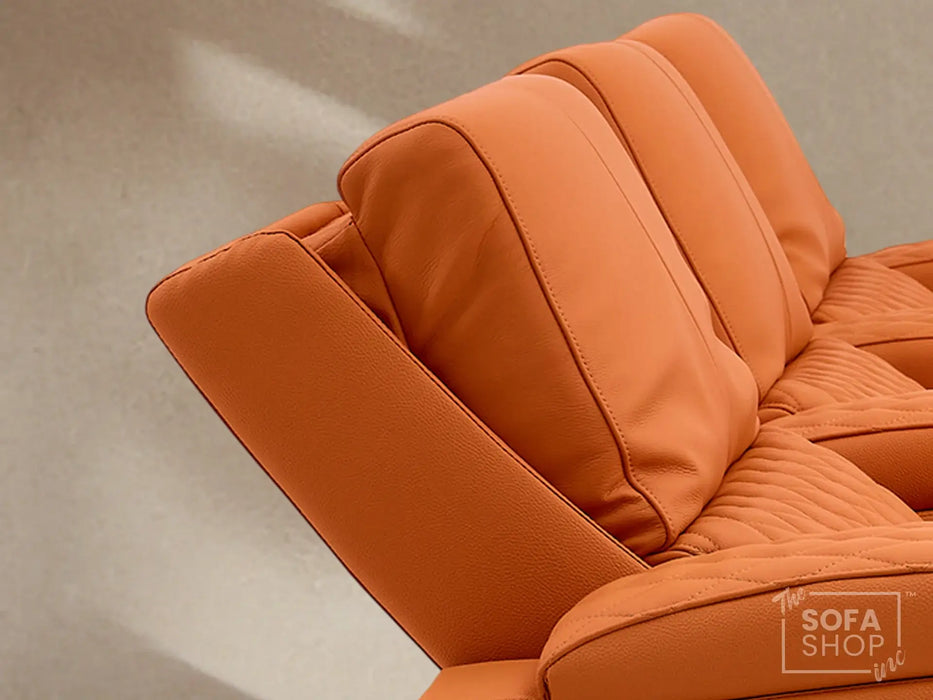 3 Seat Real Leather Electric Recliner Home Cinema Theatre Sofa In Orange | Keep Drinks Chilled in Cooling Cup Holders & Lumbar Support | Assisi