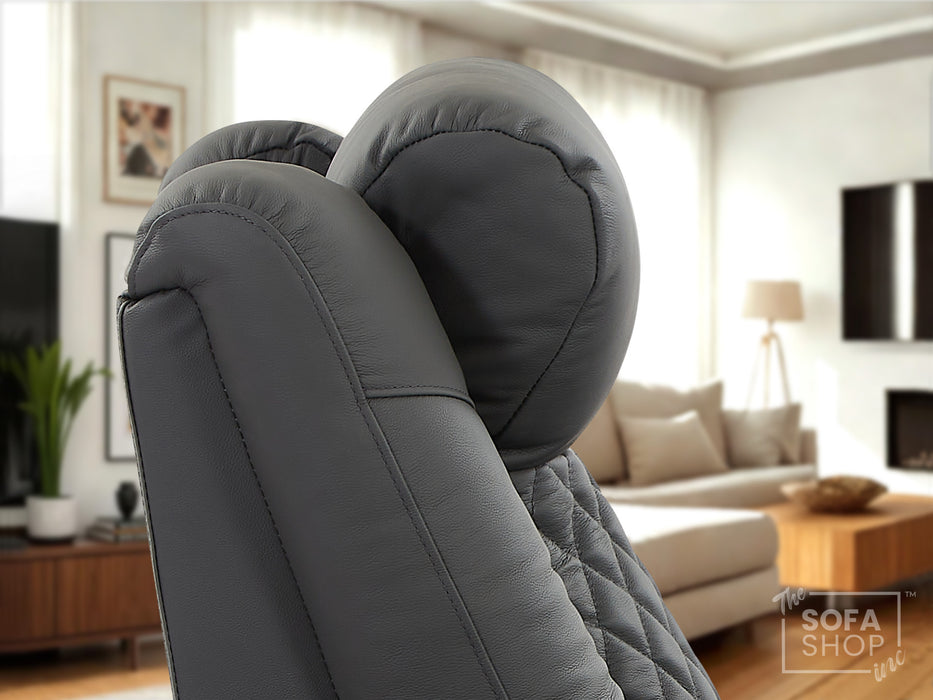 2 Seater Grey Real Leather Electric Recliner Cinema Sofa | Power Headrest, Bluetooth Speakers, Wireless Charging & Cooling Cup Holders | Milano | The Sofa Shop
