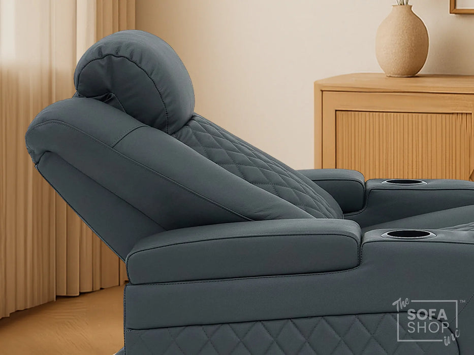 Real Leather Electric Recliner Cinema Chair in Grey | Power Seat With Adjustable Headrest & Power Lumbar Support | Milano | The Sofa Shop