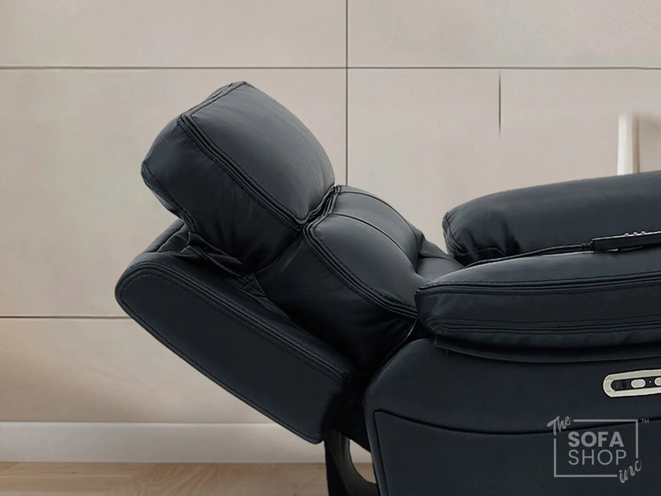 3+1 Electric Recliner Sofa Suite in Black Real Leather | Hi-Tech Cinema Set with Massage, Drop-Down Table, Power Headrest, Power Recliner, Storage Drawer, USB & Wireless Charging | Sicily