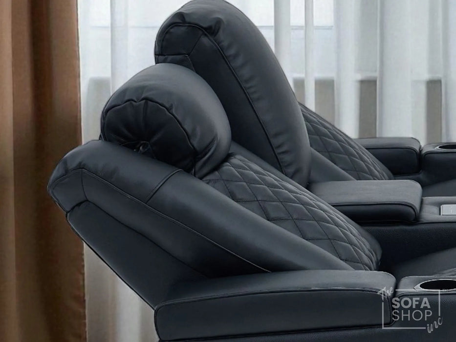 2 Seater Real Leather Electric Recliner Cinema Sofa in Black | Hi-Tech Sofa with Adjustable Headrest, Lumbar Support, Bluetooth Speaker | Milano | The Sofa Shop