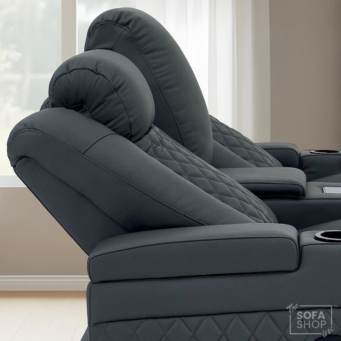 Grey Real Leather 2 Seater Electric Recliner Cinema Sofa | Power Lumbar, Speakers, Console, Wireless Charging & Cooling Cup Holders | Milano | The Sofa Shop