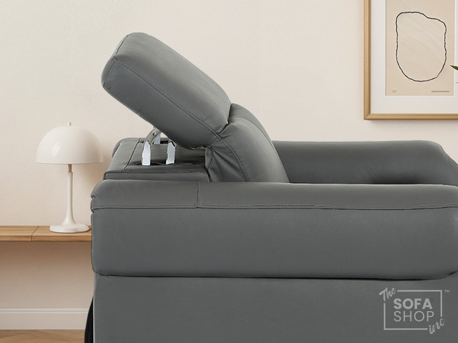 3+1 Real Leather Recliner Electric Sofa Set in Grey | Hi-Tech Sofa Set with Massage, USB Ports & Power Headrests | Turin