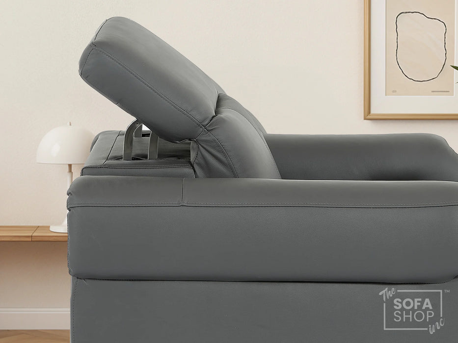1 Seat Real Leather Electric Recliner Chair In Grey | Hi-Tech Chair with Power + Massage + USB + Adjustable Headrest | Turin Series Two