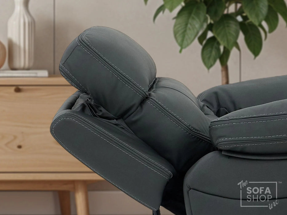 Electric Recliner Chair In Grey Real Leather | Hi-Tech Cinema Seat with Power Headrest, Massage, Power Recliner & USB Charging Button | Grey Real Leather | Sicily