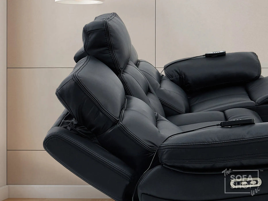 3+2+1 Electric Recliner Sofa Set in Black Real Leather | Hi-Tech Cinema Suite with Massage, Drop-Down Table, Power Headrest, Power Recliner, Storage Drawer, USB Port | Sicily