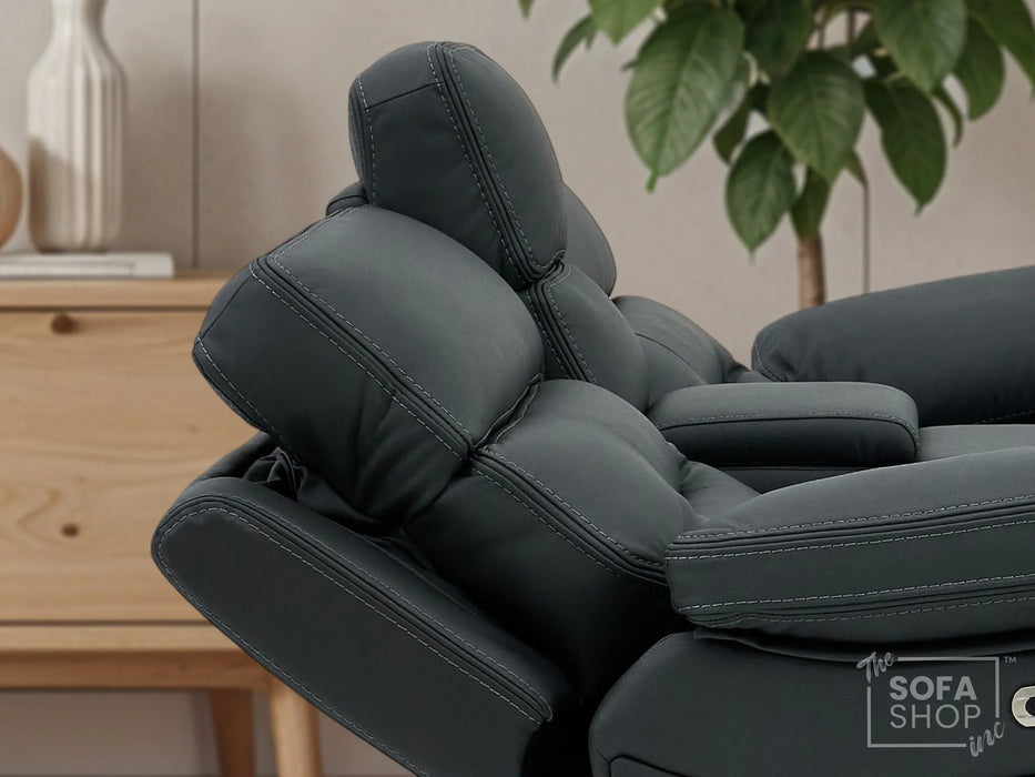 3+2 Electric Recliner Sofa Set in Grey Real Leather | Hi-Tech Cinema Package with Massage, Drop-Down Table, Power Headrest, Power Recliner, Storage Drawer, USB & Wireless Charging | Grey Real Leather | Sicily