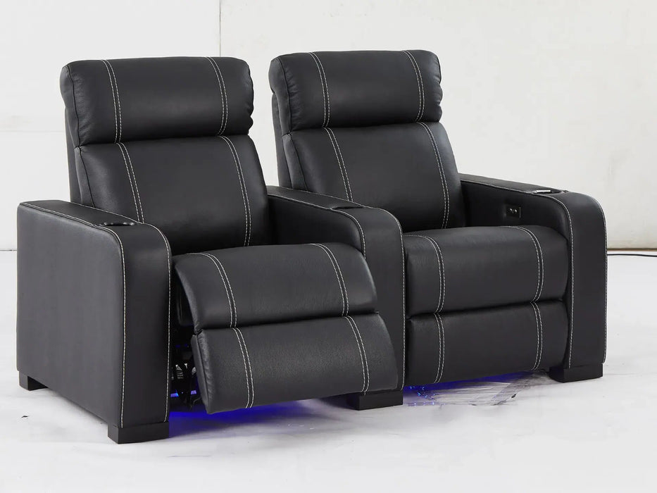 2 Seater Reclining Smart Couch | Electric Hi-Tech Sofa in Black Real Leather With USB Ports, Power Recliners & LED | Catania | The Sofa Shop - 31