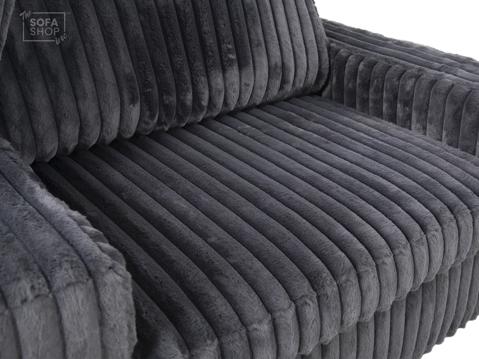 Extendable Electric Sofa - Bed in Grey Corduroy Fabric | 3 Seater Smart Cinema Couch with Power Sliding Motion | USBc Charging Ports | Palma