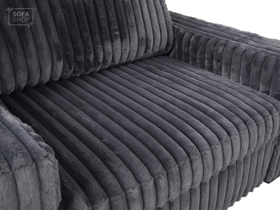 Extendable Electric Sofa Bed Chair in Grey Corduroy Fabric | 1 Seater Smart Cinema Couch with Power Sliding Motion | USBc Charging Ports | Palma