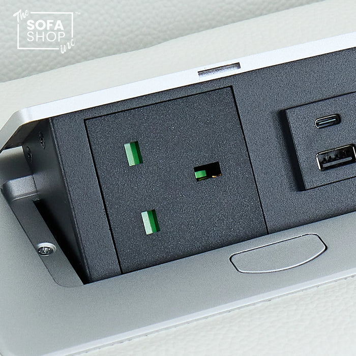 3 Seater Real Leather Electric Recliner Cinema Sofa in White | Massage, Heat, Bluetooth, Fold-Down Table & Cooling Cup Holders | Napoli | The Sofa Shop