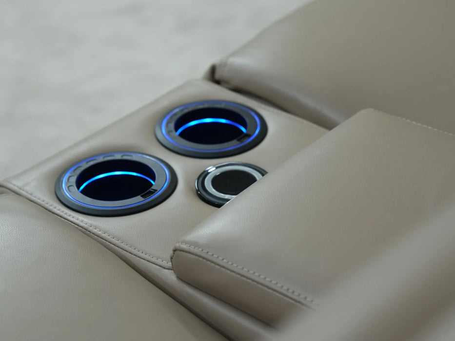 2 Seater Electric Recliner Sofa in Cream Faux Leather | Storage, Cup Holders & USB Ports | Scuff on Side Panel + No Feet | Solero | Ex Display Sofas 111