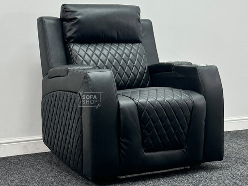 Venice Series One Electric Recliner Chair & Cinema Seat in Black Leather with USB, Massage, and Chilled Cup Holders – Leather Worn & Scuffed – Second Hand Chair 98