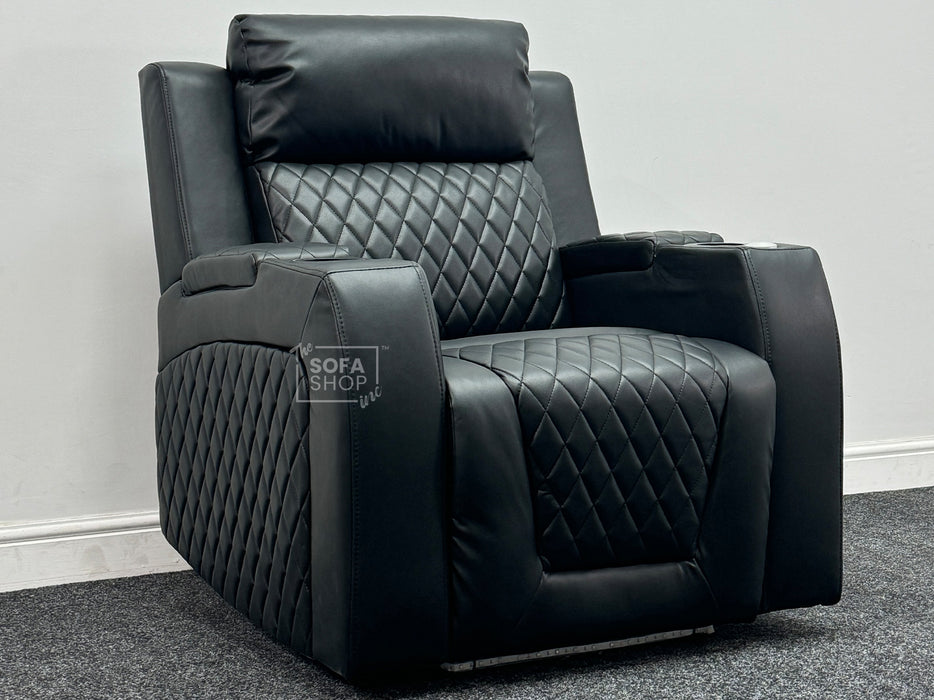 Venice Series One Electric Recliner Chair & Cinema Seat in Black Leather with USB, Massage, and Chilled Cup Holders Small Scuff – Second Hand Chair 98