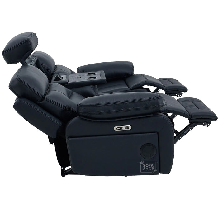 3+1 Electric Recliner Sofa Suite in Black Real Leather | Hi-Tech Cinema Set with Power Recline, Power Headrest, Drop-Down Table, Storage Drawer, USB & Wireless Charging | Sicily | The Sofa Shop