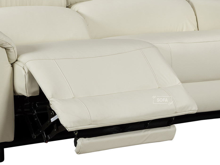 3 Seater Cream Leather Electric Recliner Sofa with Adjustable Headrest & USB Ports - Solero
