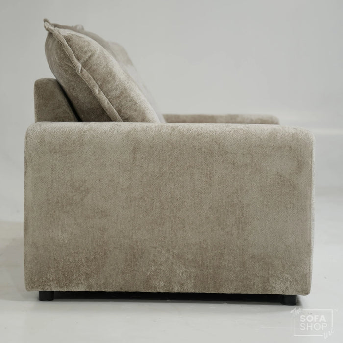 2 Seater Beige Static Sofa With Removable Cushions | Dent On LHF Arm | Genova | Second Hand Sofa 29
