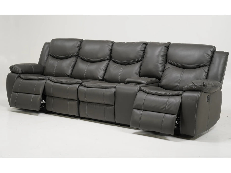 4 Seater Electric Recliner Sofa in Grey Leather with Wireless Charging, USB Ports, Cup Holders, and 2 Drop-Down Tables | Slightly Used | Highgate | Second Hand Sofa 90