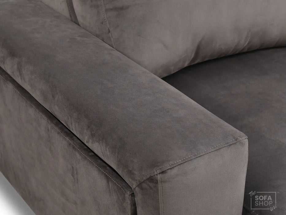 Extendable Electric Sofa - Bed in Grey Velvet Fabric | 3 Independant Power Motion Seats Perfect for Cinema Room & Home Theatre | 3 Seater with Cupholder + USBc & Wireless Charging | Almeria