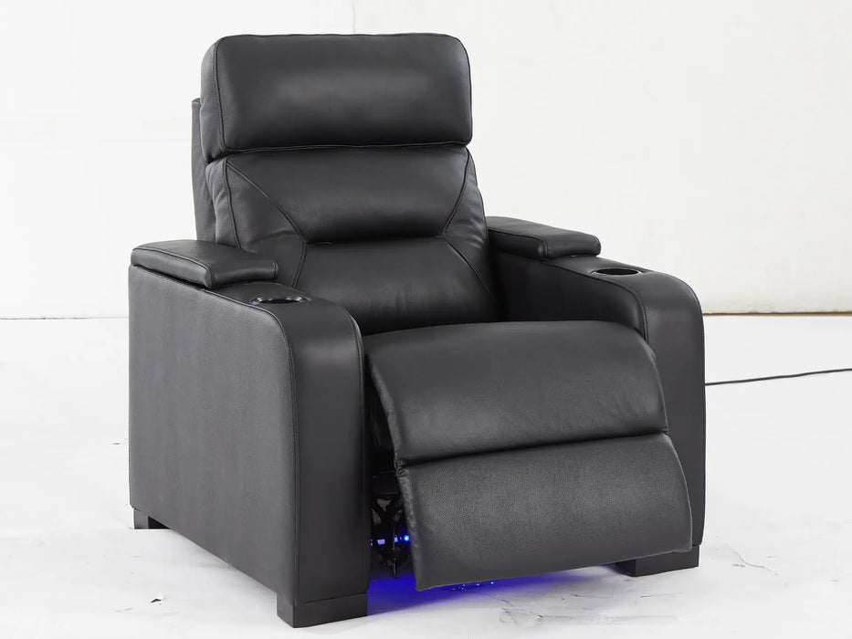 1 Seat Electric Recliner Chair Home Cinema Sofa | Real Leather Chair in Black with Power Recliner & Adjustable Headrest - Trapani - 27