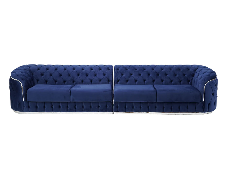 Knightsbridge 4 Seater Blue Velvet Sofa | Minor Stains | Good Condition | Second Hand Sofas 17