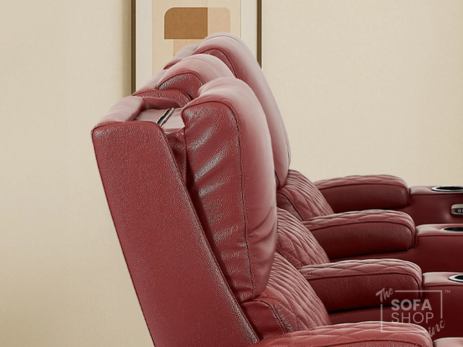 3 Seater Smart Tech Electric Recliner Cinema Sofa | Luxury Theatre Seating | Red Real Leather | Assisi
