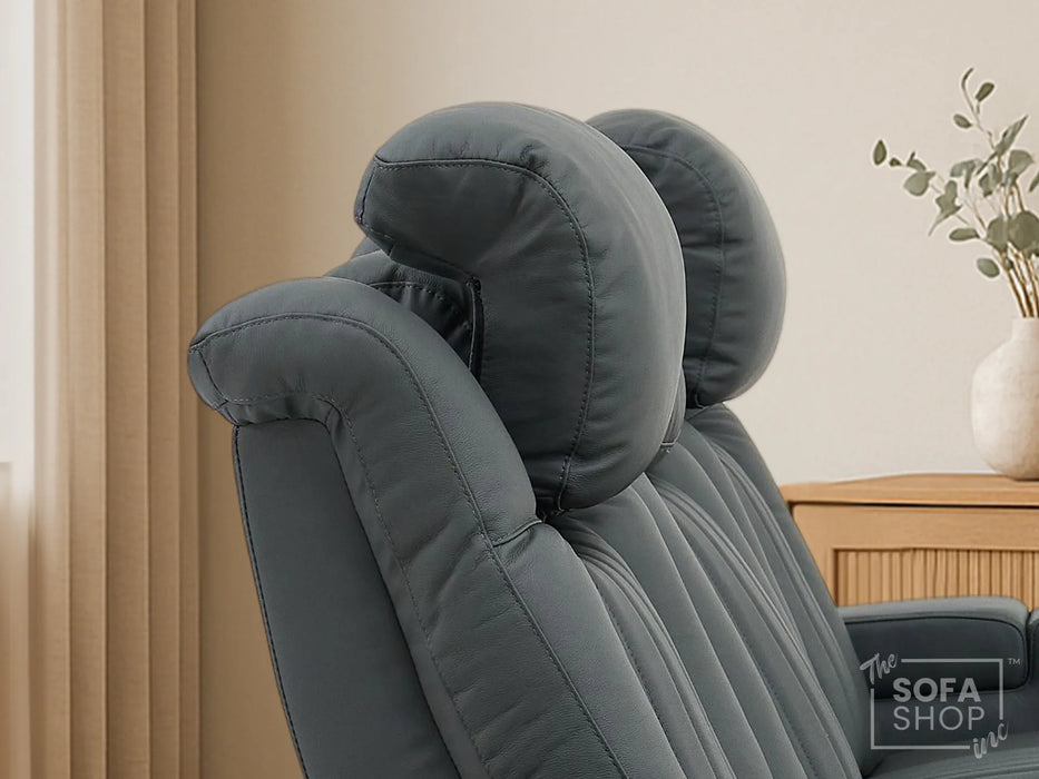 2 Seater Real Leather Power Recliner Smart Cinema Sofa | Grey Couch with Massage, Arm Storage, and Adjustable Headrest | Capri | The Sofa Shop