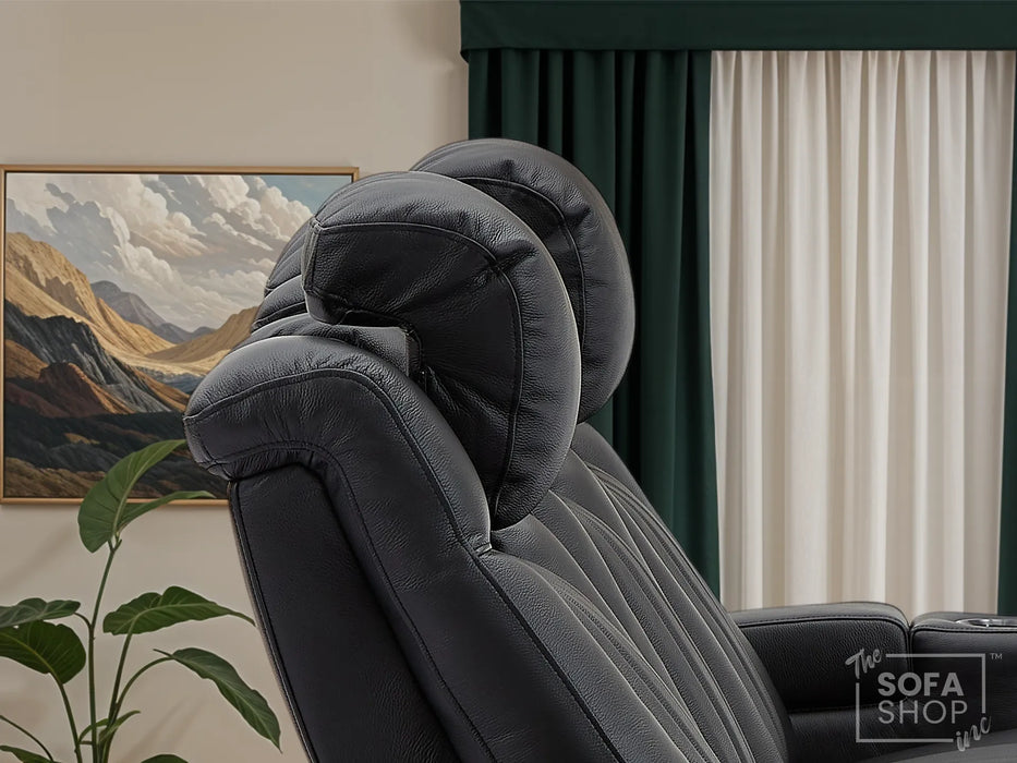 3+2 Electric Recliner Sofa Set | 2-Piece Real Leather Cinema Suite in Black with Console, Massage, Drink Holders & Storage Boxes | Capri | Sofa Shop