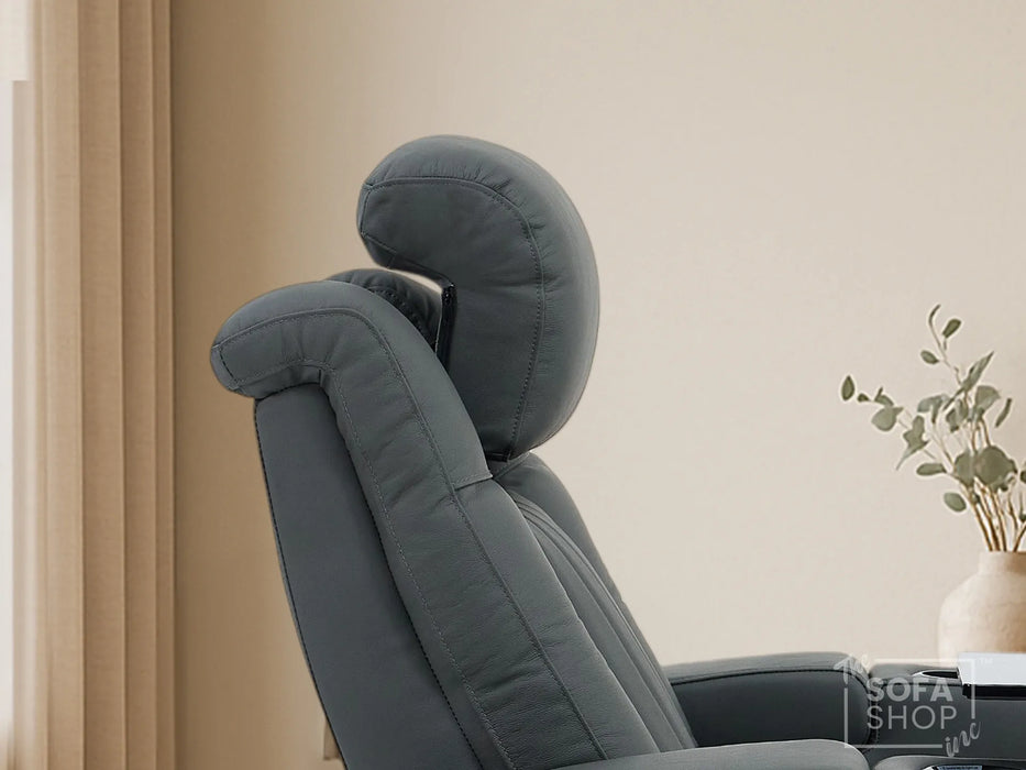 Real Leather Recliner Chair & Cinema Seat in Grey | Electric Armchair with Massage, LED Cup Holders, Table & USB Ports | Capri
