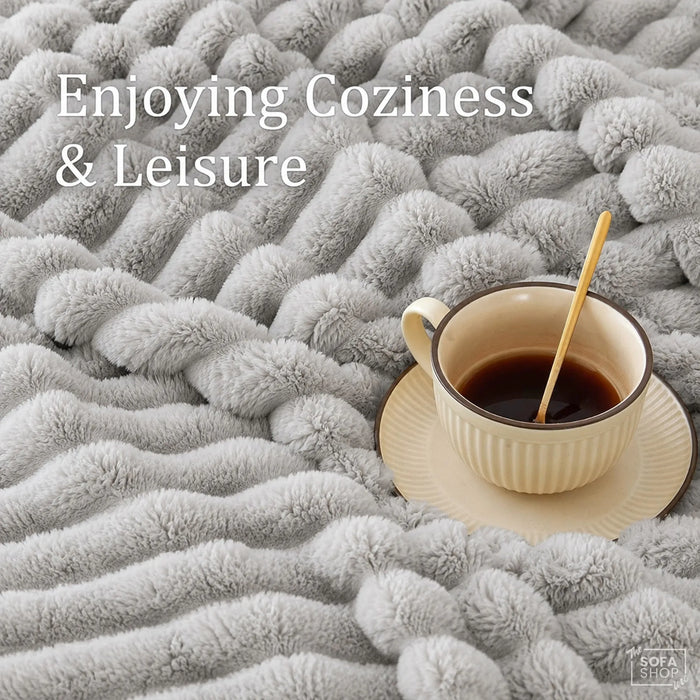 Modern Grey Flannel Plush Blanket 150x200cm | Fluffy Warm Cozy Throw for Couch Bed Sofa  | The Sofa Shop