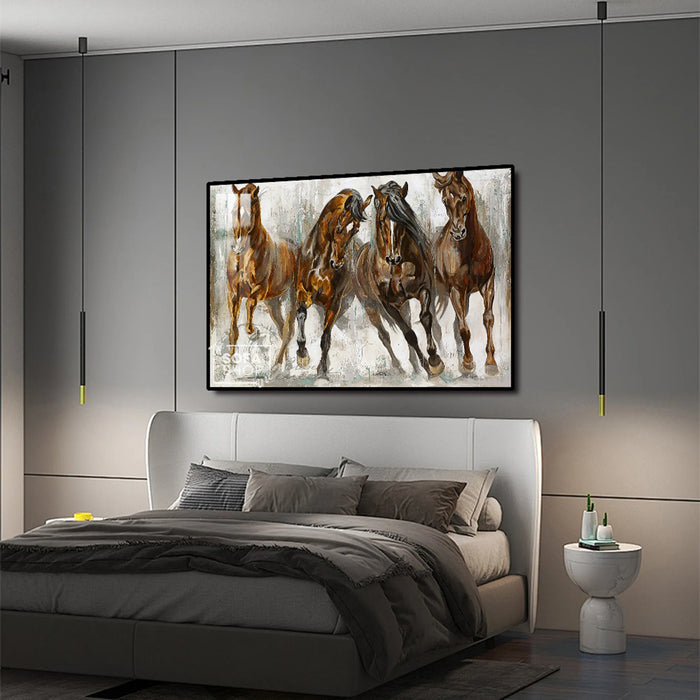 Abstract Horse Painting LED Canvas 150 x 100 cm | Equine Wall Art With Concealed LED Backlighting + Crystal-Porcelain Finish + Gold Aluminium Frame | The Sofa Shop