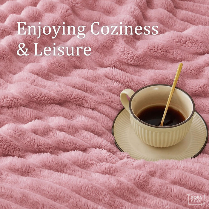 Ultra Chunky Striped Fur Throw Blanket - Hot Pink | 150 x 200cm | Fluffy Warm Cosy Throw with Ultra-Soft Fleece + Machine Washable Care – Boston | Bed, Sofa, Couch Blanket | The Sofa Shop