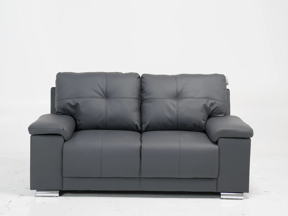 2 Seater Grey Leather Sofa – Timeless Elegance with Chrome Feet - Kansas - 20