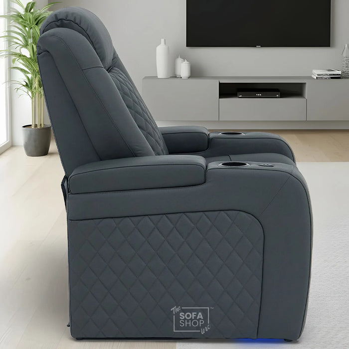 1 Seater Real Leather Electric Recliner Cinema Chair in Grey | Massage, Power Lumbar, Power Headrest, Power Grommet | Milano | The Sofa Shop