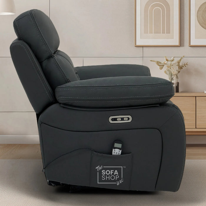 Electric Recliner Chair In Grey Real Leather | Hi-Tech Cinema Seat with Power Headrest, Massage, Power Recliner & USB Charging Button | Grey Real Leather | Sicily