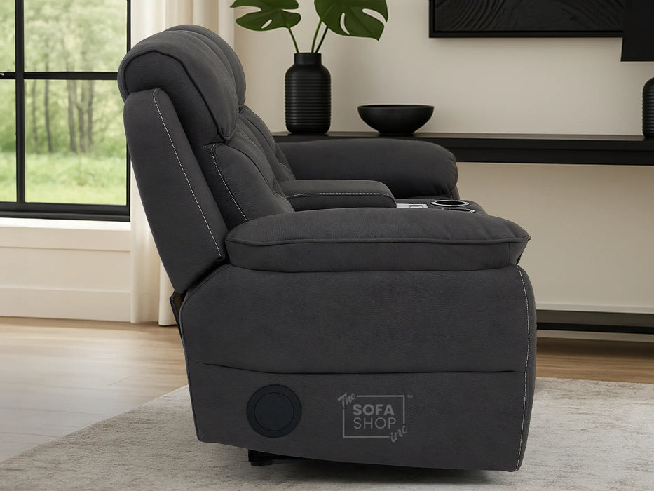 2 Seater Grey Resilience Fabric Electric Recliner Cinema Sofa | Recliner Sofa With Power Headrest, Cooling Cup Holders & Wireless Charging | Florence | The Sofa Shop