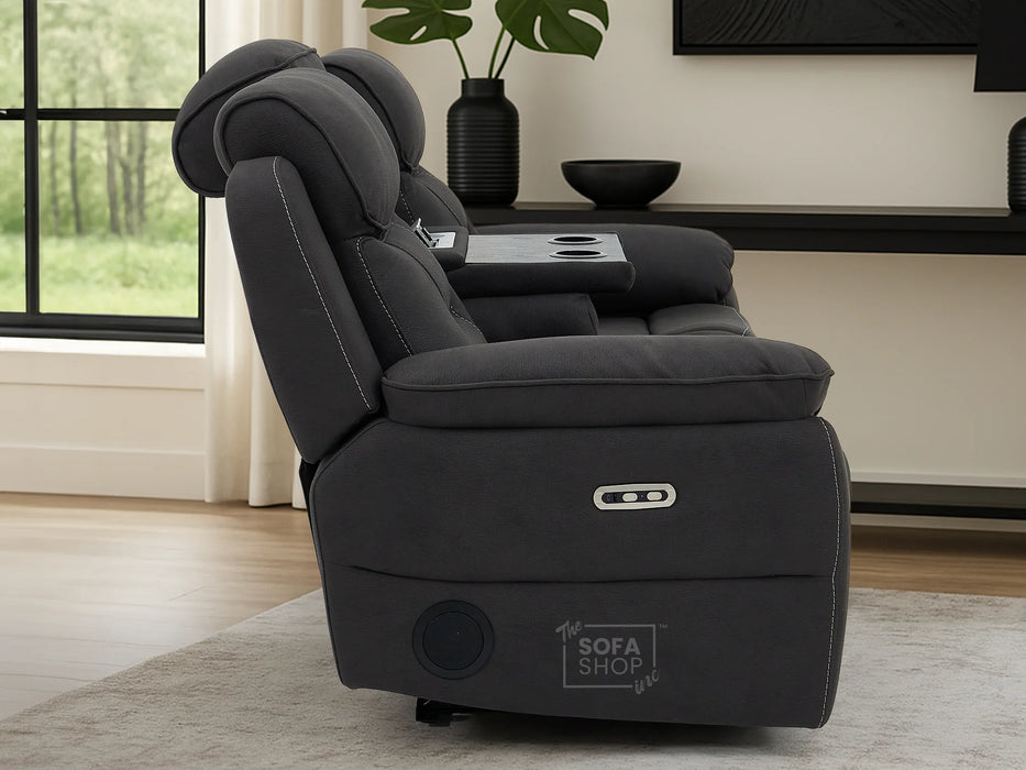 3 Seater Grey Fabric Electric Recliner Cinema Sofa | Bluetooth Speakers, USB-C & Power Headrest | Florence | The Sofa Shop