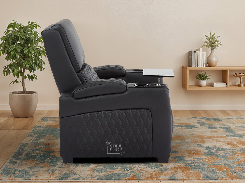 1 Seat Real Leather Electric Recliner Chair in Black With Massage + Cup Holders + Storage Compartments | Sofa Sale | Assisi Series One