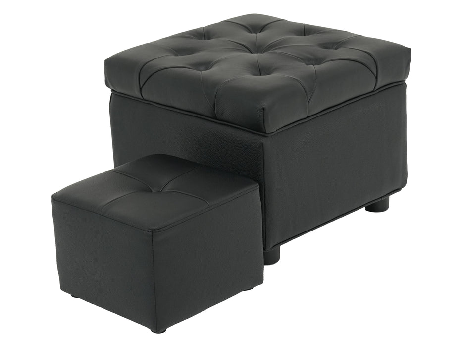 Black Real Leather Footstool | Storage Ottoman for Sofa - Square