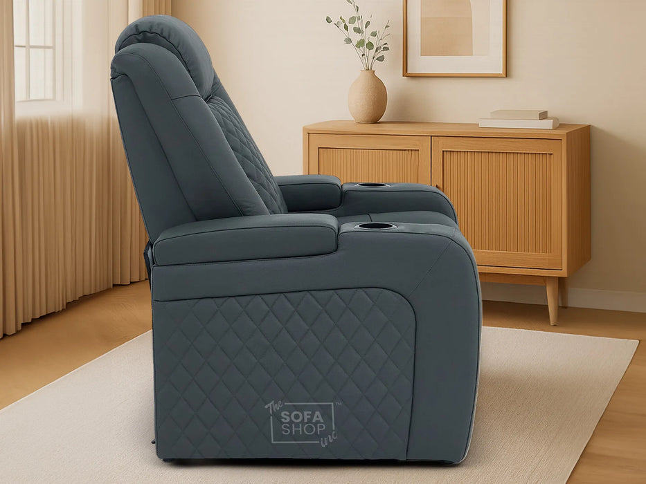 Real Leather Electric Recliner Cinema Chair in Grey | Power Seat With Adjustable Headrest & Power Lumbar Support | Milano | The Sofa Shop