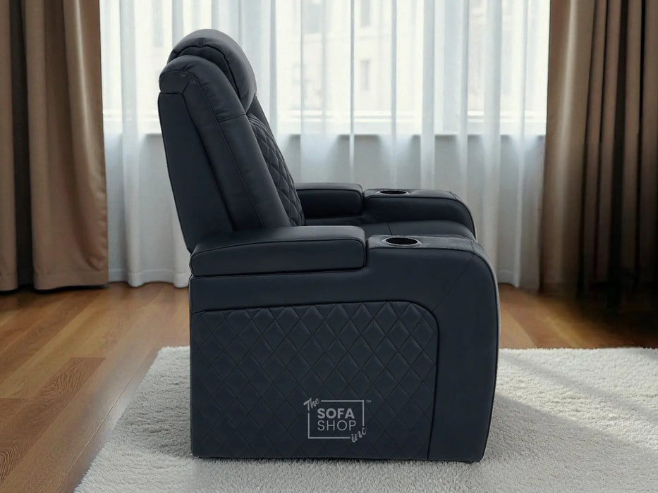 Real Leather Electric Recliner Cinema Chair in Black | Power Seat With Adjustable Headrest & Power Lumbar Support | Milano | The Sofa Shop