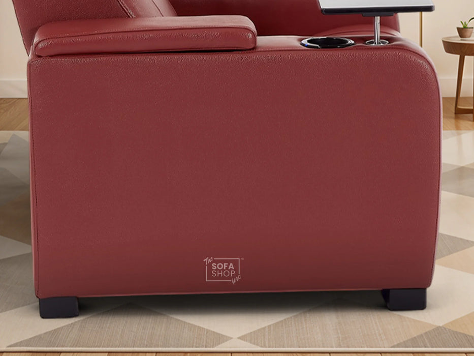 2 Seat Real Leather Electric Recliner Home Cinema Theatre Sofa In Red with Chilled Cupholders + Console + Power + USB + LED Lights | Rimini