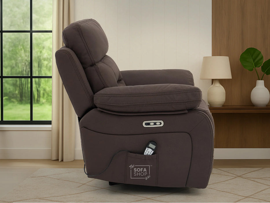 3+1 Electric Recliner Sofa Suite in Brown Resillience Fabric | Hi-Tech Cinema Set with Massage, Drop-Down Table, Power Headrest, Power Recliner, Storage Drawer, USB & Wireless Charging  | Sicily