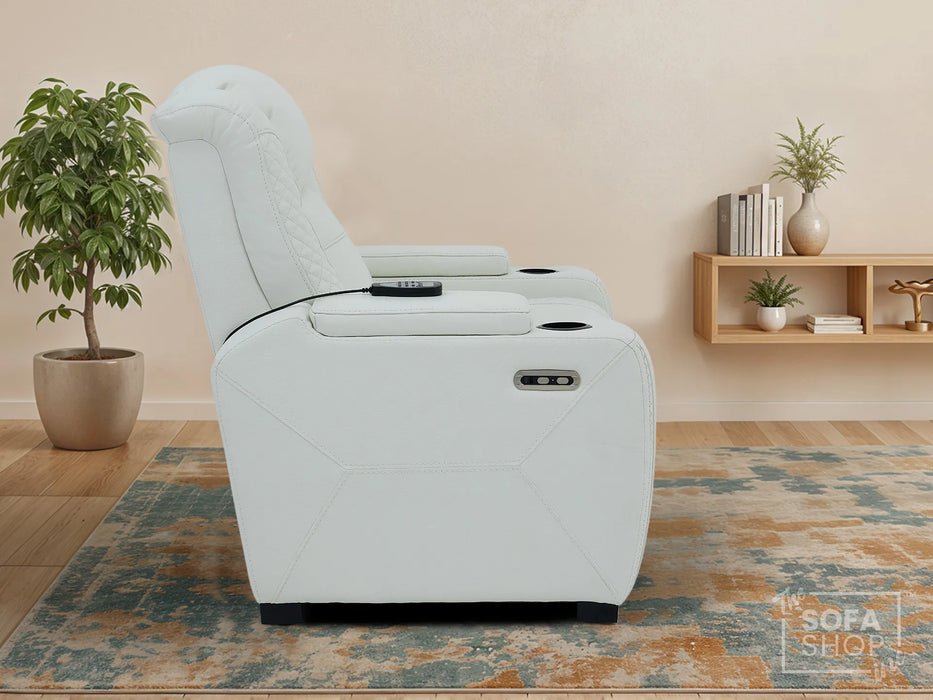 Real Leather Chair with Power Headrest, USB Ports, Electric Reclining & Massage Seat | White Leather Recliner | Napoli