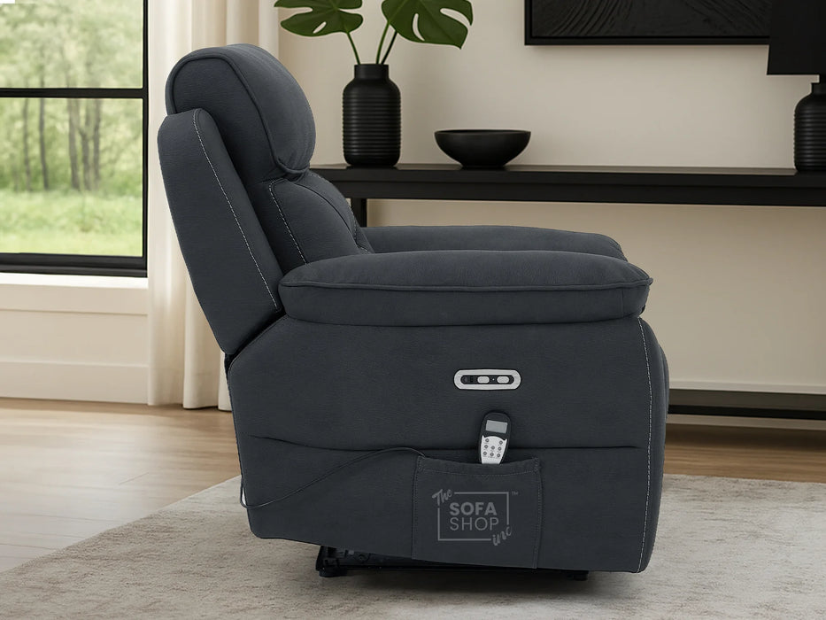 1 Seat Electric Recliner Chair Home Cinema Sofa | Fabric Chair In Charcoal Grey | Hi-Tech Chair with Massage, Heating, Padded Armrests, USB & Power Headrest | Florence