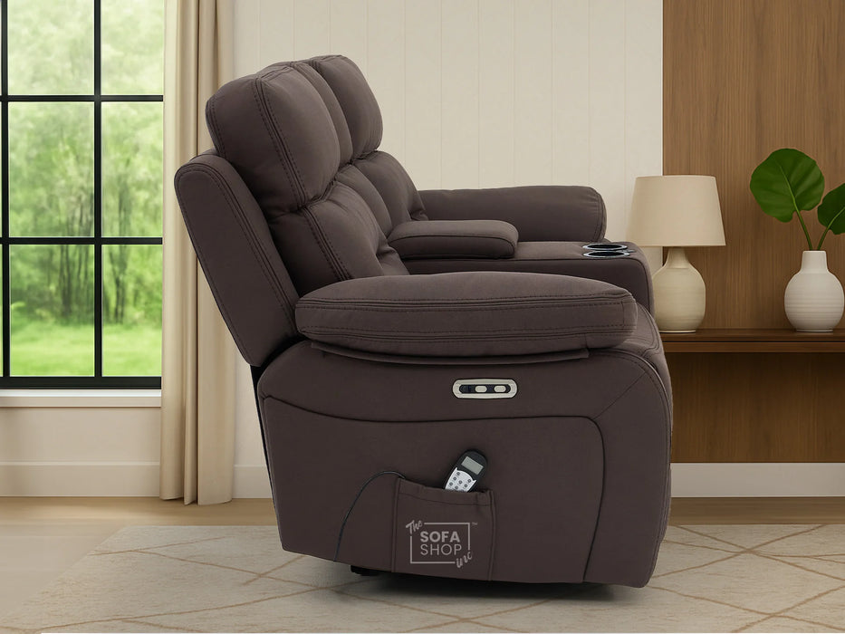 3+2 Electric Recliner Sofa Set in Brown Resillience Fabric | Hi-Tech Cinema Package with Massage, Drop-Down Table, Power Headrest, Power Recliner, Storage Drawer, USB & Wireless Charging | Sicily