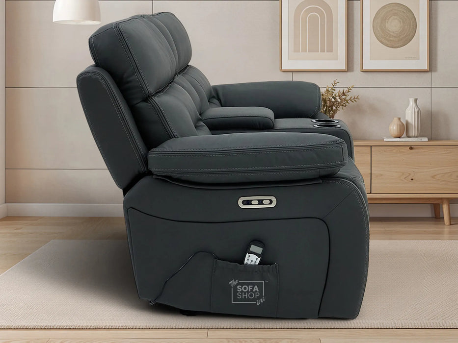 3+2 Electric Recliner Sofa Set in Grey Real Leather | Hi-Tech Cinema Package with Massage, Drop-Down Table, Power Headrest, Power Recliner, Storage Drawer, USB & Wireless Charging | Grey Real Leather | Sicily