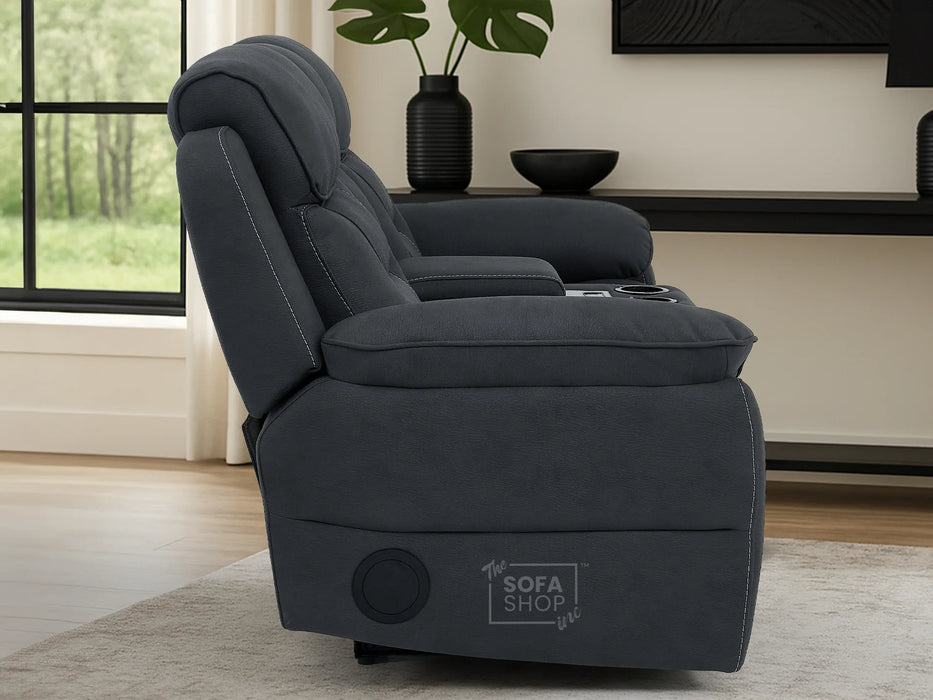 2 Seat Electric Recliner Home Cinema Sofa | Fabric Couch In Charcoal Grey | Hi-Tech Sofa with Massage + Chilled Cupholders + Console + USB | Florence
