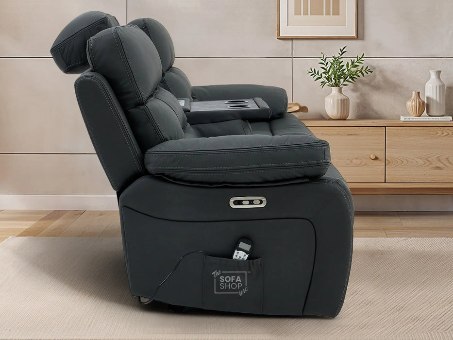 3+2 Electric Recliner Sofa Set in Grey Real Leather | Hi-Tech Cinema Package with Massage, Drop-Down Table, Power Headrest, Power Recliner, Storage Drawer, USB & Wireless Charging | Grey Real Leather | Sicily